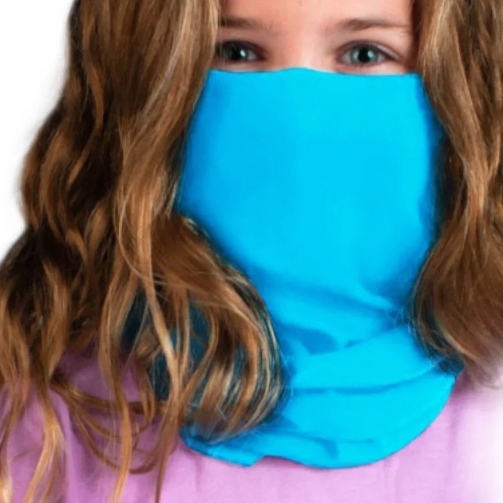 Kids Neck Wrap Gaiter Face Shield Mask Blue Solid Headband Microfiber UPF30